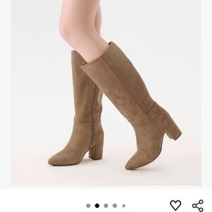 Knee-High Suede Block Heel Boots in Taupe